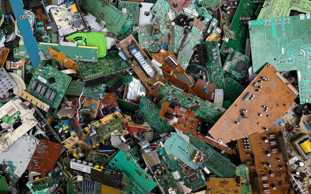 Elektronisch afval met verschillende printplaten en elektronische componenten voor recycling